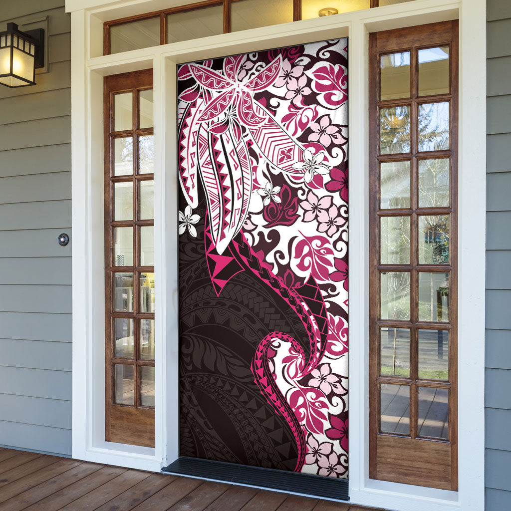 Monstera Plumeria Flowers Pink Door Cover Polynesian Pattern LT01 - Polynesian Pride