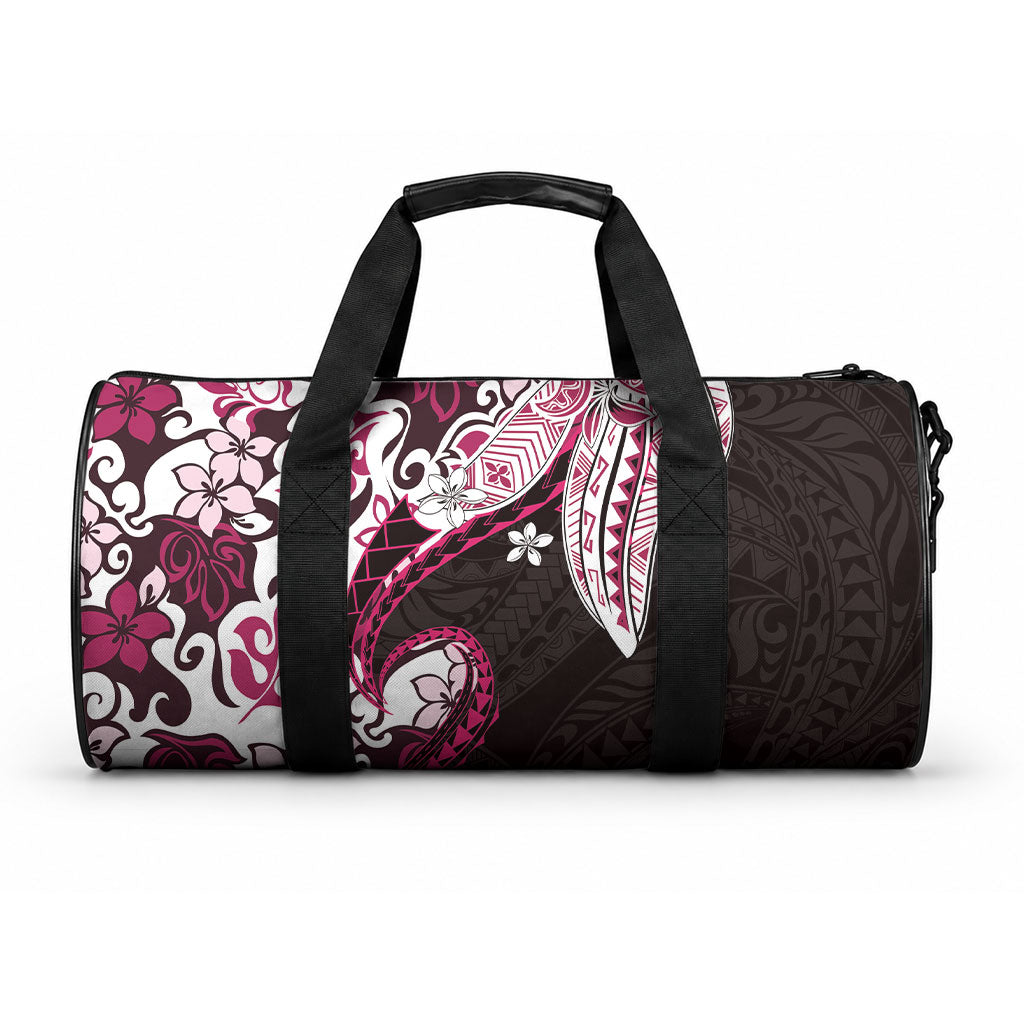 Monstera Plumeria Flowers Pink Duffle Bag Polynesian Pattern