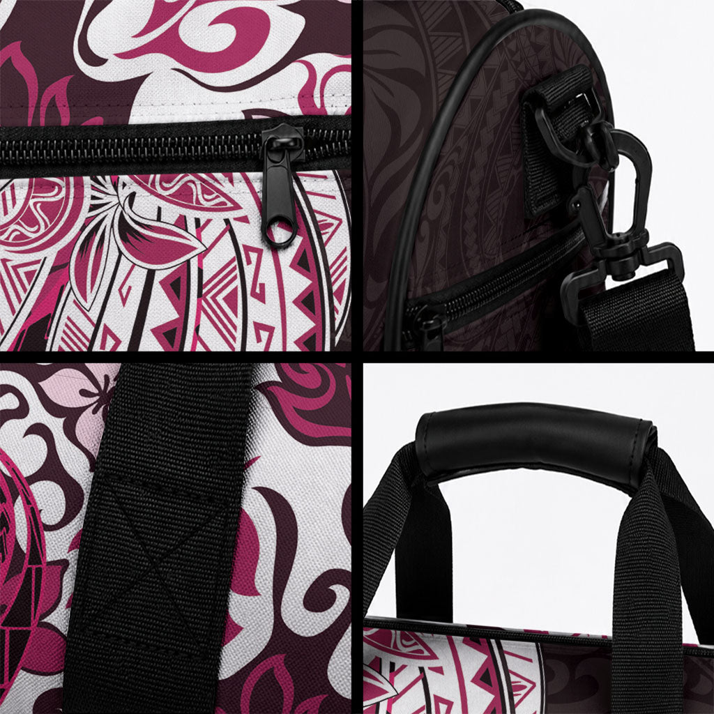 Monstera Plumeria Flowers Pink Duffle Bag Polynesian Pattern