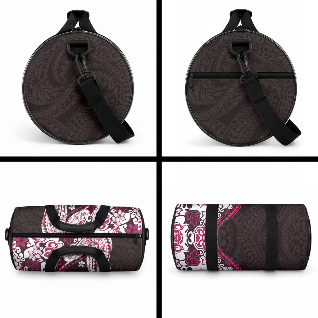 Monstera Plumeria Flowers Pink Duffle Bag Polynesian Pattern