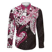Monstera Plumeria Flowers Pink Family Matching Mermaid Dress and Hawaiian Shirt Polynesian Pattern