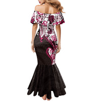 Monstera Plumeria Flowers Pink Family Matching Mermaid Dress and Hawaiian Shirt Polynesian Pattern