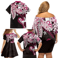 Monstera Plumeria Flowers Pink Family Matching Off Shoulder Short Dress and Hawaiian Shirt Polynesian Pattern LT01 - Polynesian Pride