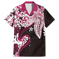 Monstera Plumeria Flowers Pink Family Matching Off Shoulder Short Dress and Hawaiian Shirt Polynesian Pattern LT01 Dad's Shirt - Short Sleeve Pink - Polynesian Pride
