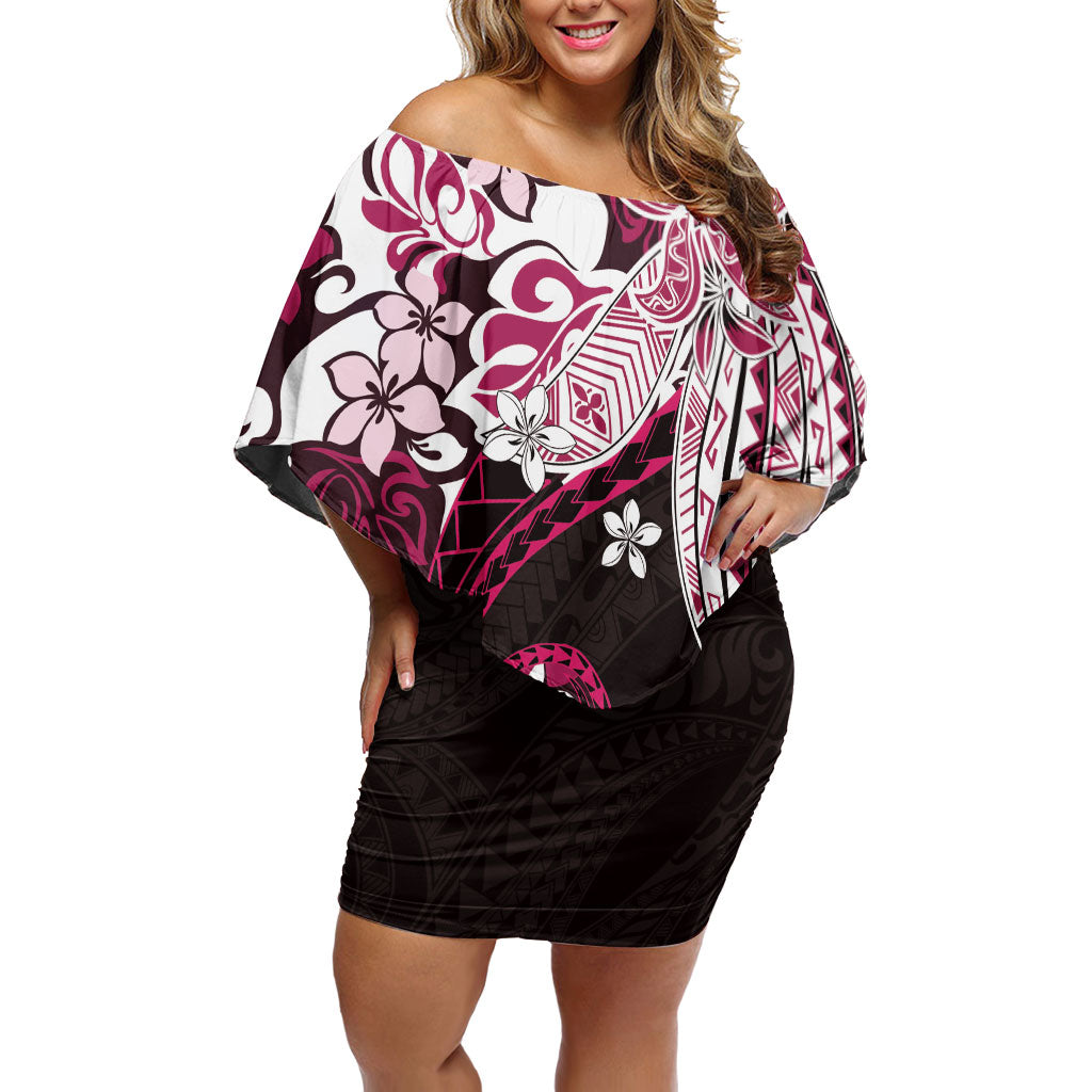 Monstera Plumeria Flowers Pink Family Matching Off Shoulder Short Dress and Hawaiian Shirt Polynesian Pattern LT01 Mom's Dress Pink - Polynesian Pride