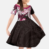 Monstera Plumeria Flowers Pink Family Matching Short Sleeve Bodycon Dress and Hawaiian Shirt Polynesian Pattern