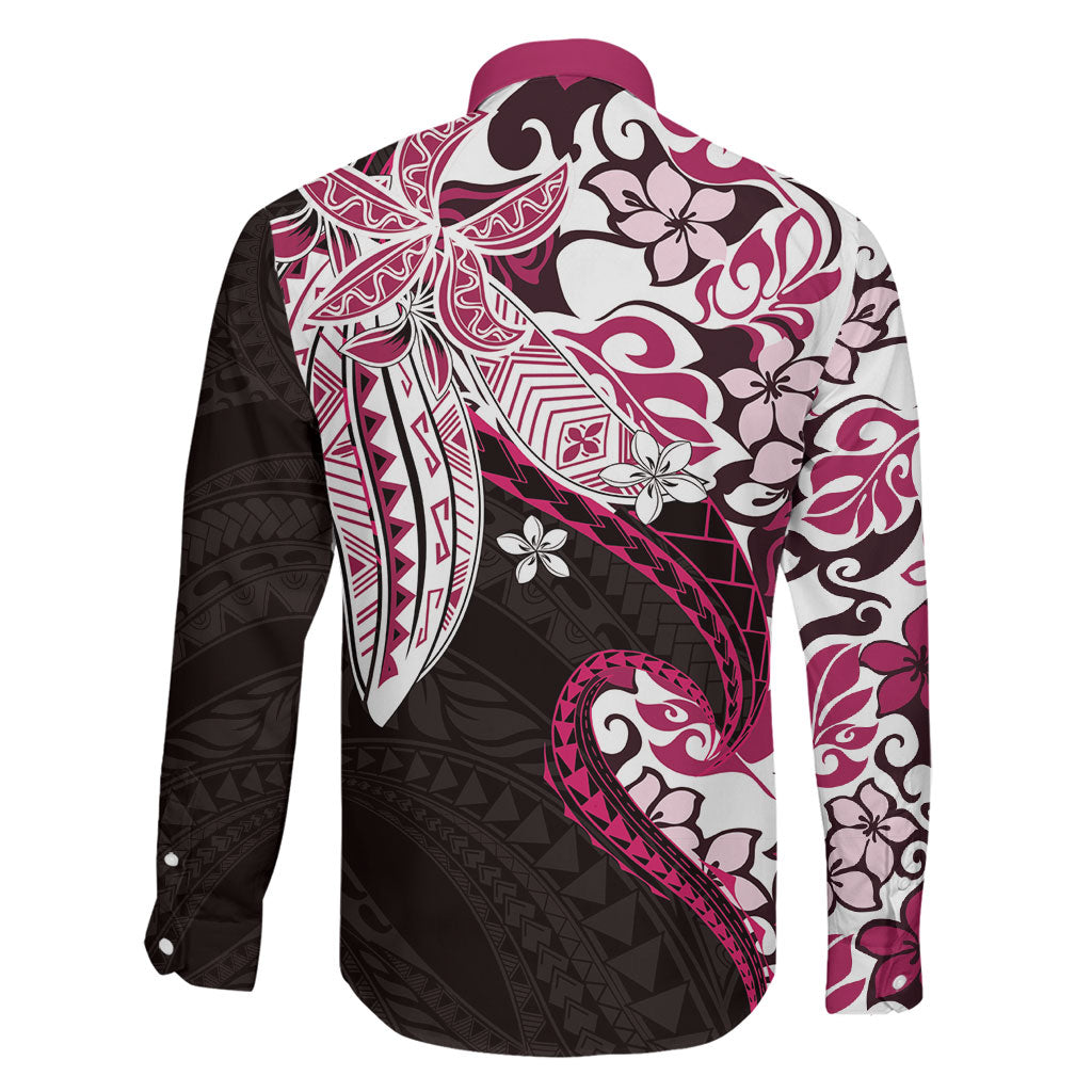 Monstera Plumeria Flowers Pink Family Matching Short Sleeve Bodycon Dress and Hawaiian Shirt Polynesian Pattern