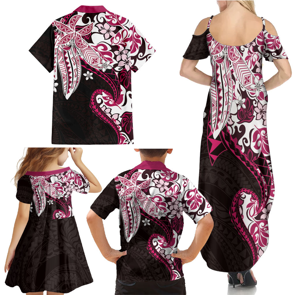 Monstera Plumeria Flowers Pink Family Matching Summer Maxi Dress and Hawaiian Shirt Polynesian Pattern LT01 - Polynesian Pride