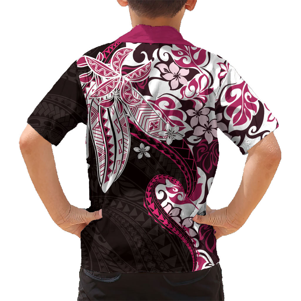 Monstera Plumeria Flowers Pink Family Matching Tank Maxi Dress and Hawaiian Shirt Polynesian Pattern LT01 - Polynesian Pride