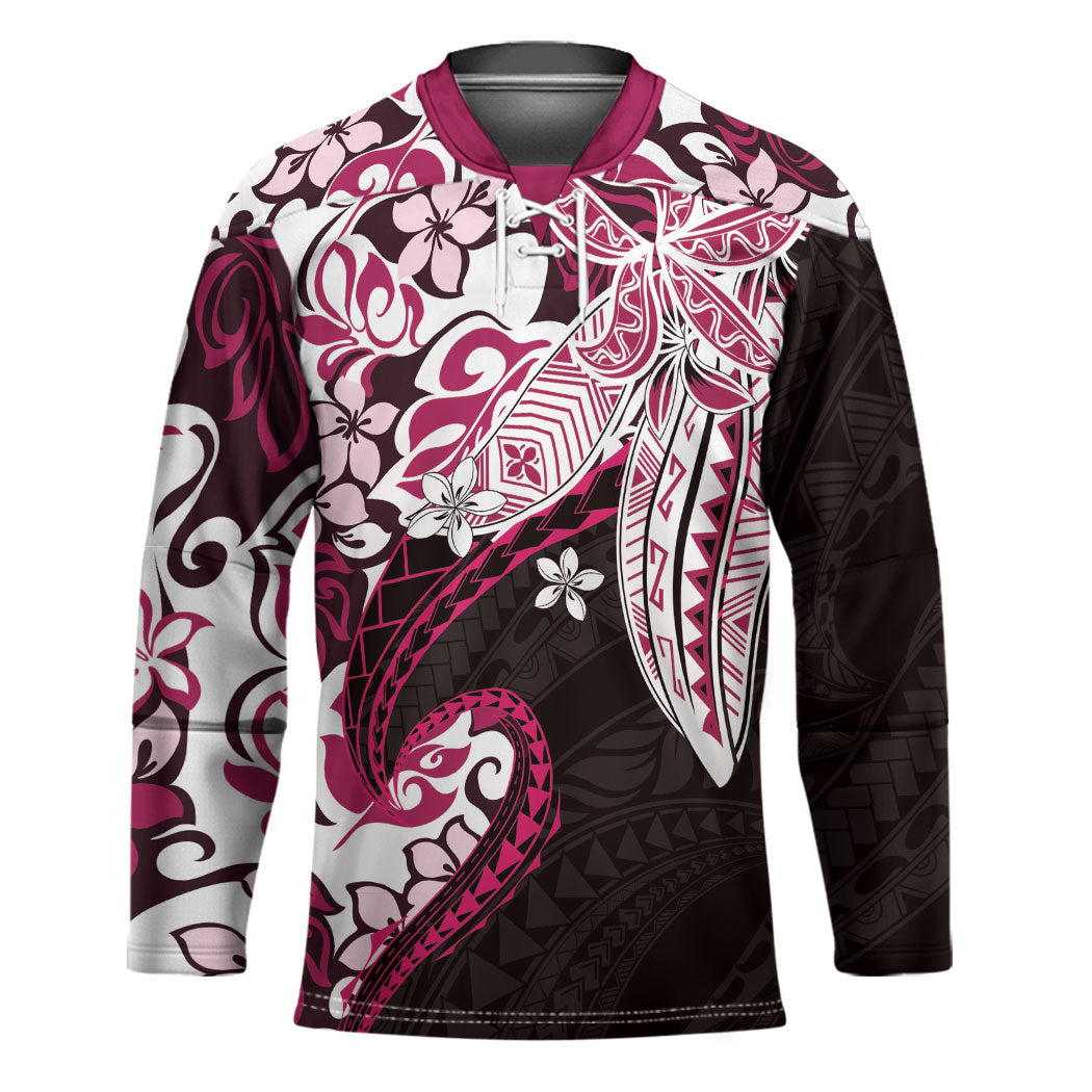 Monstera Plumeria Flowers Pink Hockey Jersey Polynesian Pattern LT01 Unisex Pink - Polynesian Pride