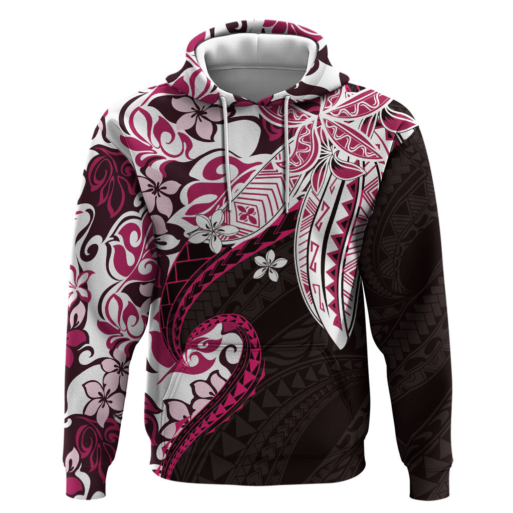Monstera Plumeria Flowers Pink Hoodie Polynesian Pattern LT01 Pullover Hoodie Pink - Polynesian Pride