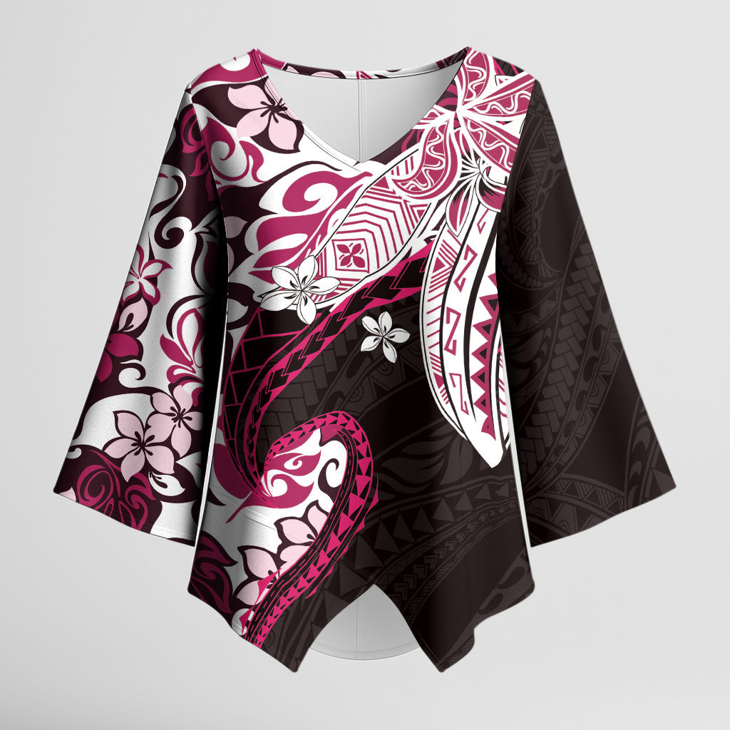 Monstera Plumeria Flowers Pink Kimono Sleeve Blouse Polynesian Pattern LT01 Female Pink - Polynesian Pride