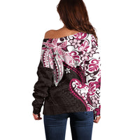 Monstera Plumeria Flowers Pink Off Shoulder Sweater Polynesian Pattern