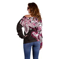 Monstera Plumeria Flowers Pink Off Shoulder Sweater Polynesian Pattern