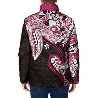 Monstera Plumeria Flowers Pink Padded Jacket Polynesian Pattern