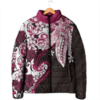 Monstera Plumeria Flowers Pink Padded Jacket Polynesian Pattern
