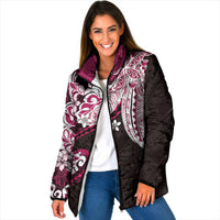 Monstera Plumeria Flowers Pink Padded Jacket Polynesian Pattern