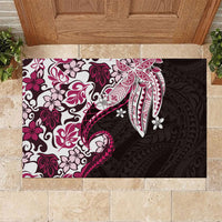 Monstera Plumeria Flowers Pink Rubber Doormat Polynesian Pattern