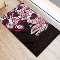 Monstera Plumeria Flowers Pink Rubber Doormat Polynesian Pattern