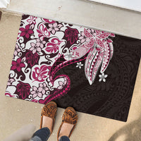Monstera Plumeria Flowers Pink Rubber Doormat Polynesian Pattern