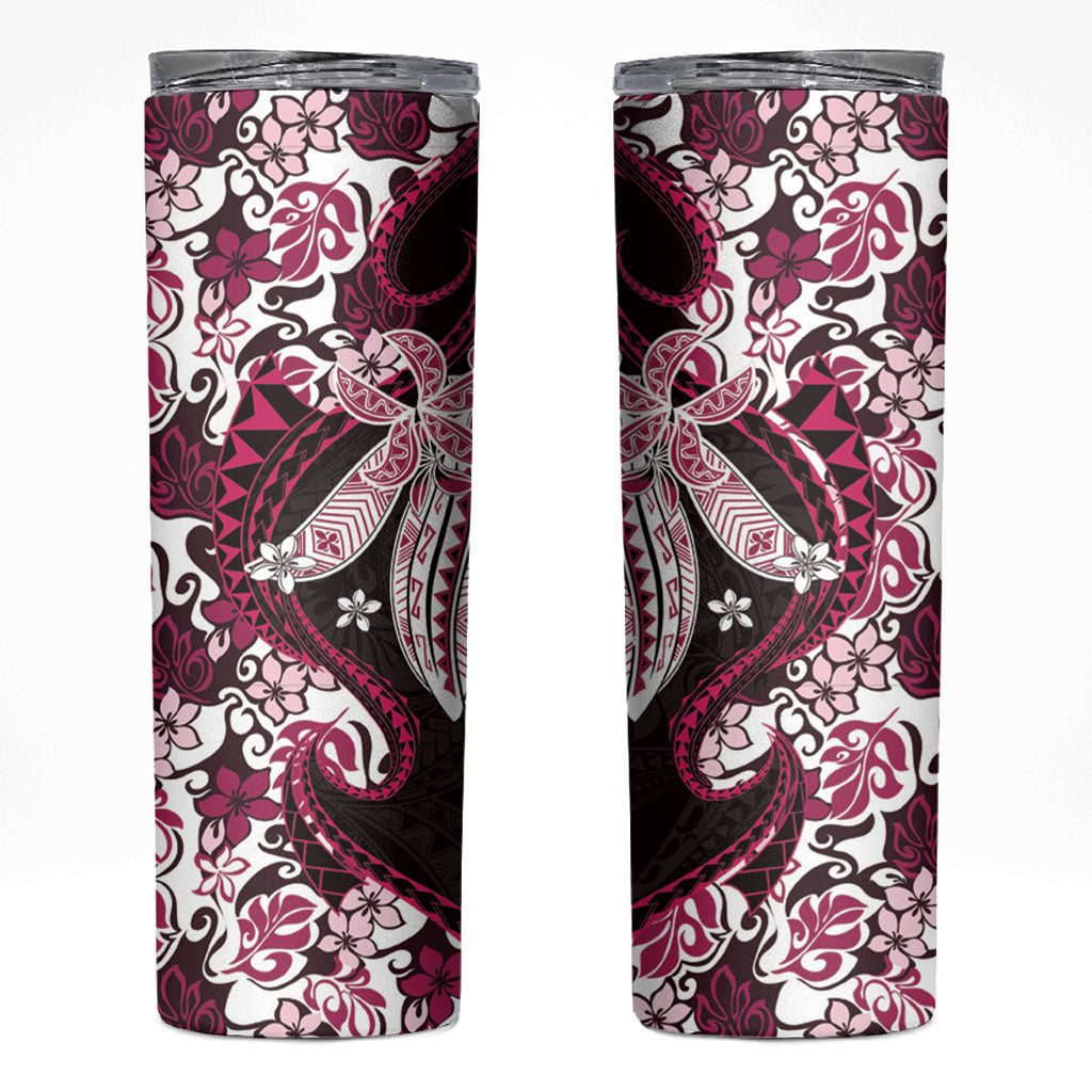 Monstera Plumeria Flowers Pink Skinny Tumbler Polynesian Pattern LT01 Pink - Polynesian Pride
