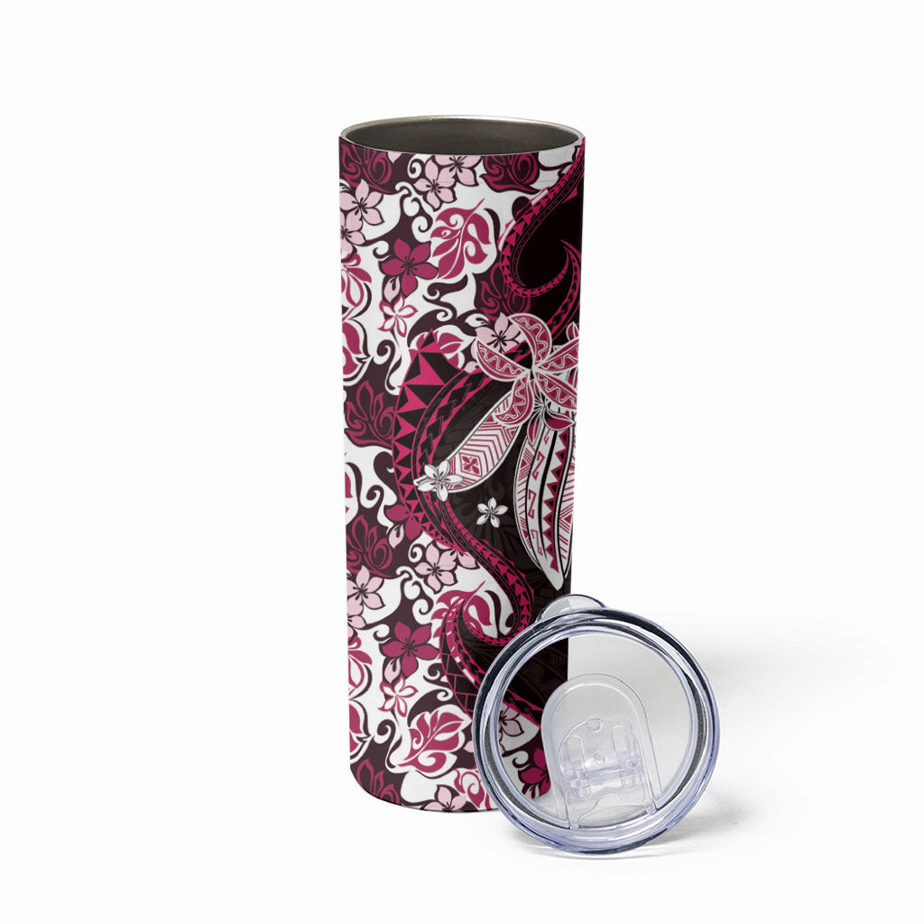 Monstera Plumeria Flowers Pink Skinny Tumbler Polynesian Pattern LT01 - Polynesian Pride