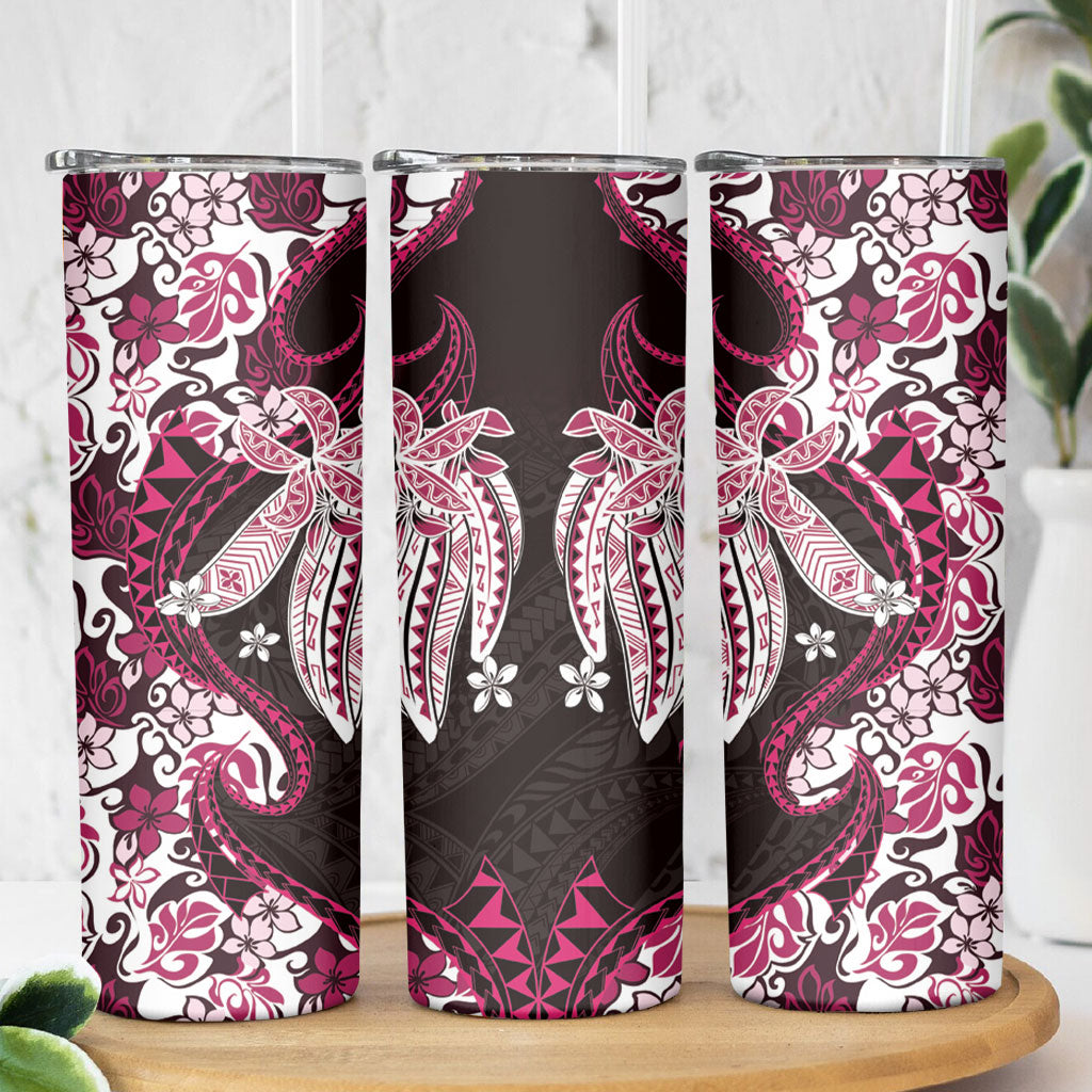 Monstera Plumeria Flowers Pink Skinny Tumbler Polynesian Pattern LT01 - Polynesian Pride