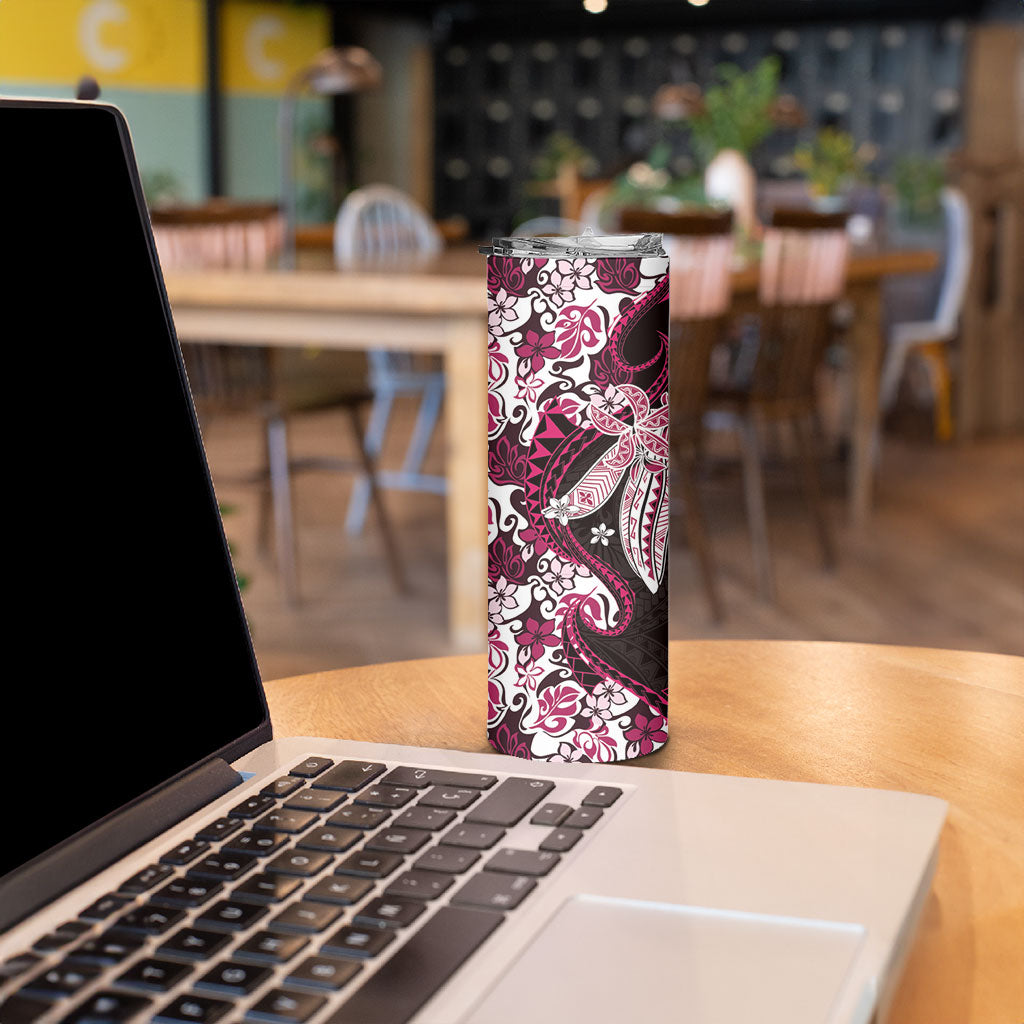 Monstera Plumeria Flowers Pink Skinny Tumbler Polynesian Pattern LT01 - Polynesian Pride