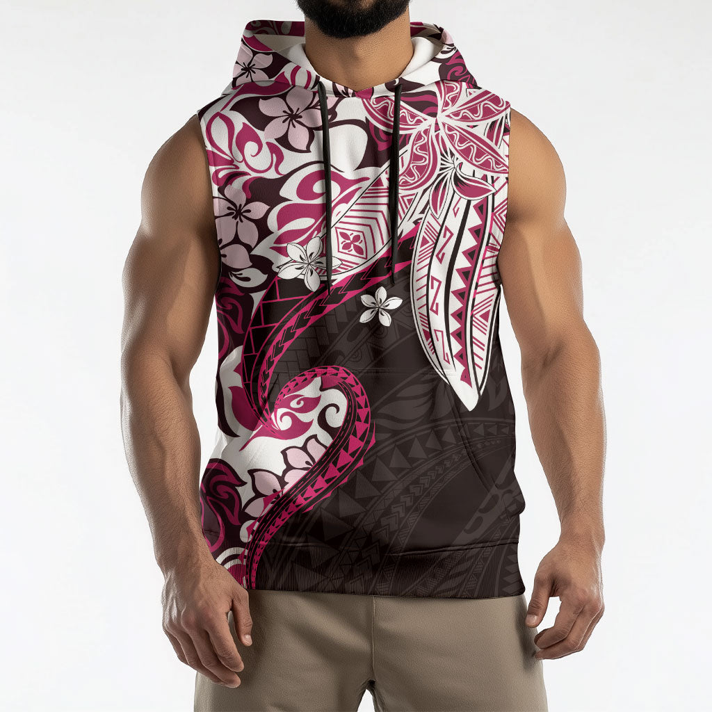 Monstera Plumeria Flowers Pink Sleeveless Hoodie Polynesian Pattern LT01 - Polynesian Pride