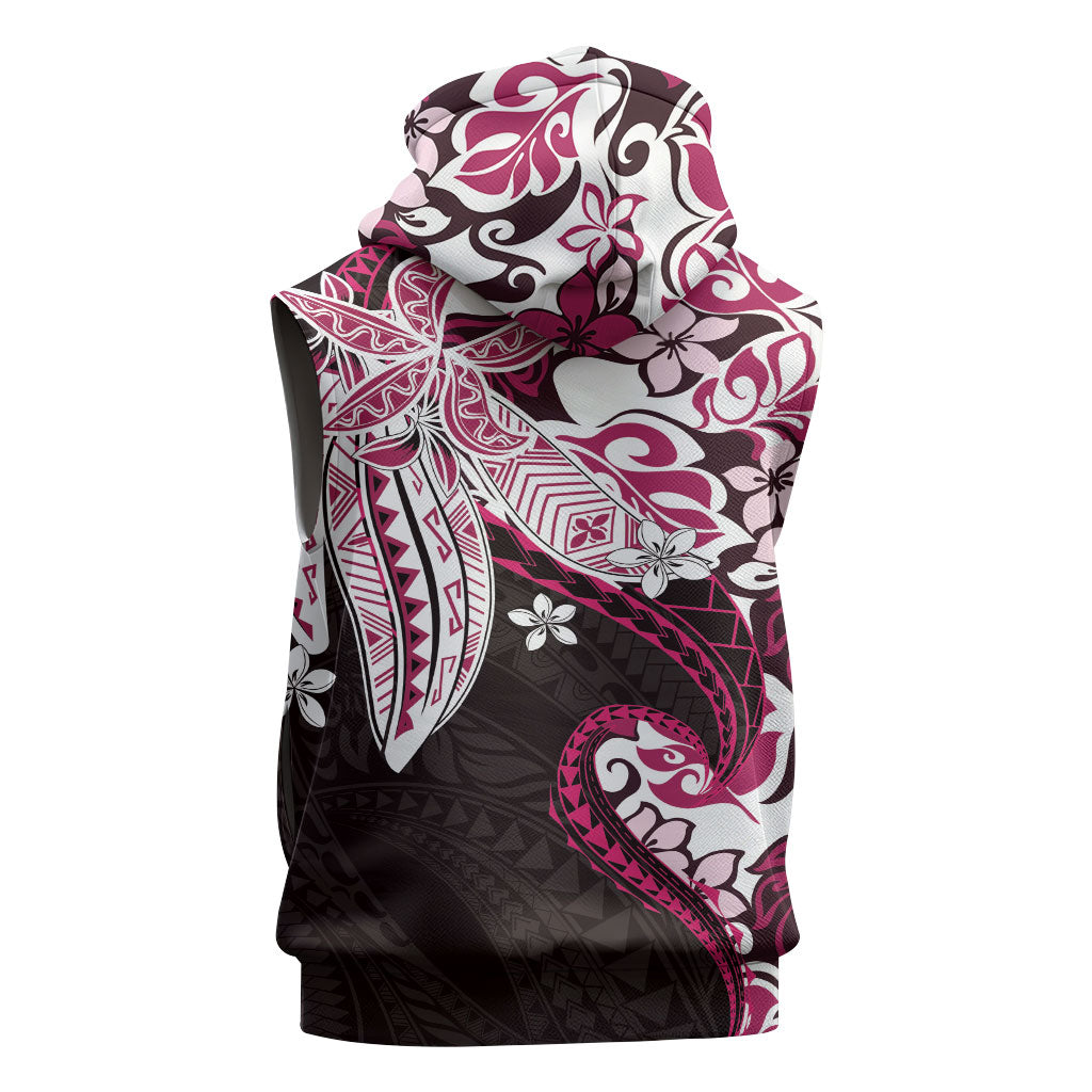 Monstera Plumeria Flowers Pink Sleeveless Zip Hoodie Polynesian Pattern LT01 - Polynesian Pride