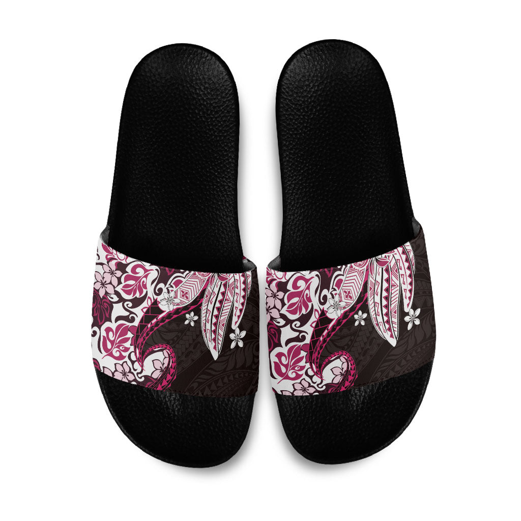 Monstera Plumeria Flowers Pink Slide Sandals Polynesian Pattern LT01 Pink - Polynesian Pride