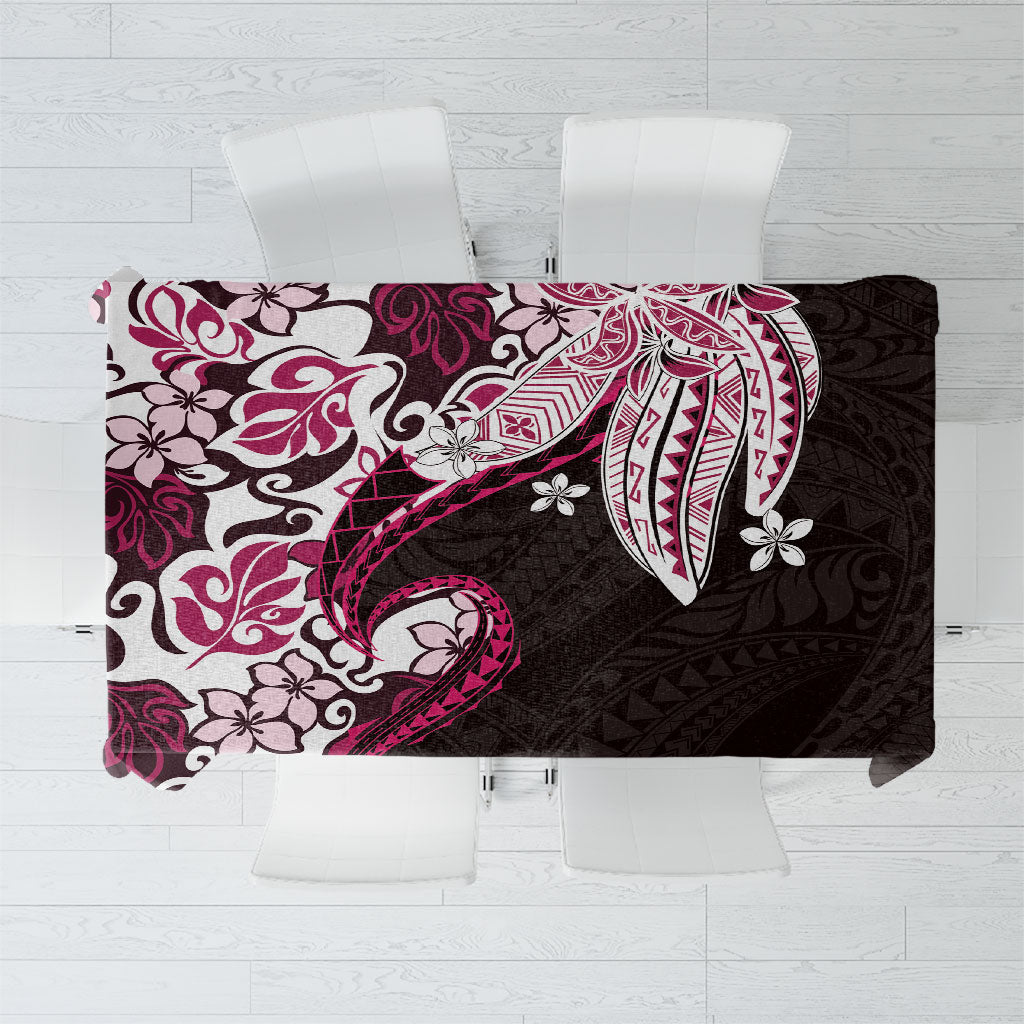 Monstera Plumeria Flowers Pink Tablecloth Polynesian Pattern