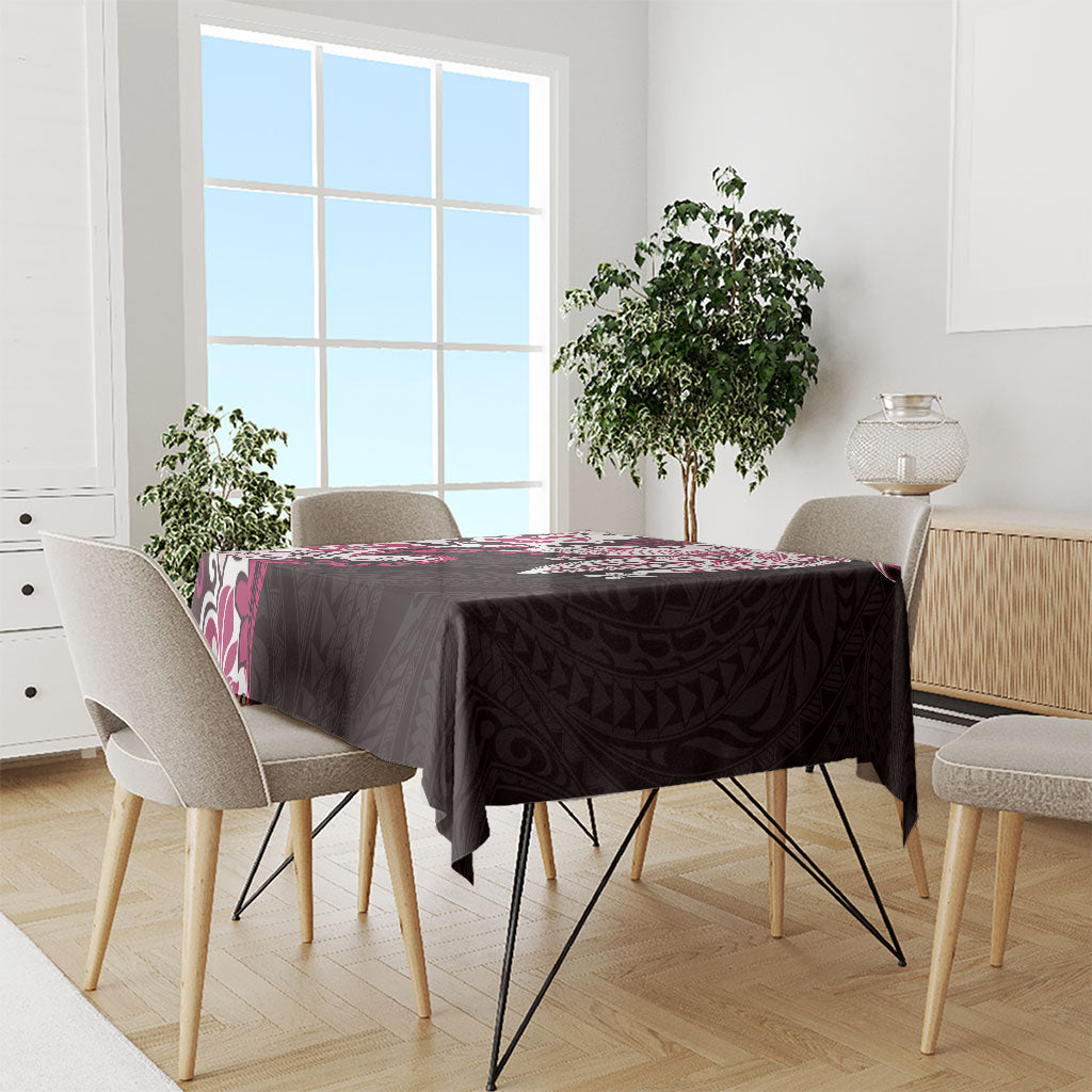 Monstera Plumeria Flowers Pink Tablecloth Polynesian Pattern