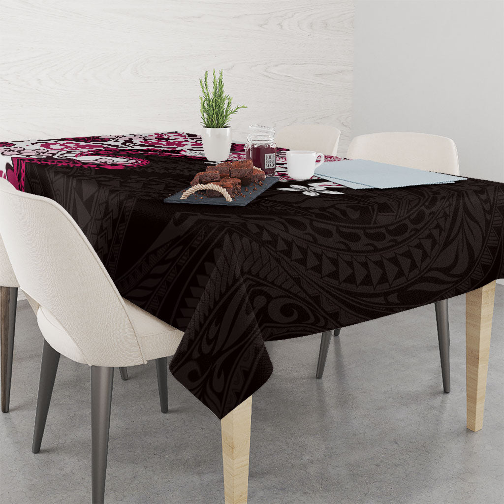 Monstera Plumeria Flowers Pink Tablecloth Polynesian Pattern