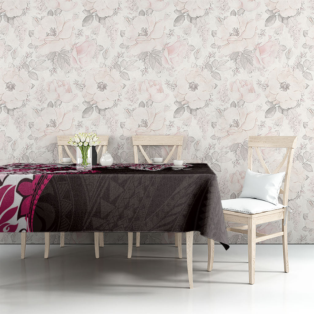Monstera Plumeria Flowers Pink Tablecloth Polynesian Pattern
