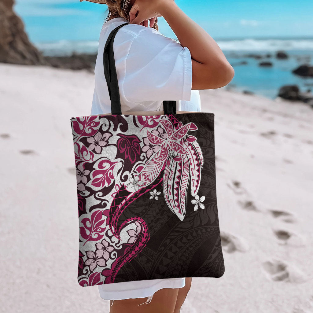 Monstera Plumeria Flowers Pink Tote Bag Polynesian Pattern LT01 - Polynesian Pride