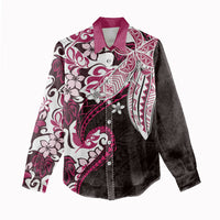 Monstera Plumeria Flowers Pink Women Casual Shirt Polynesian Pattern