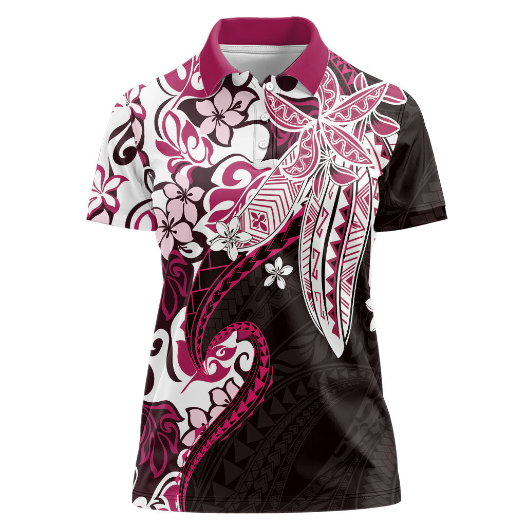Monstera Plumeria Flowers Pink Women Polo Shirt Polynesian Pattern