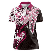 Monstera Plumeria Flowers Pink Women Polo Shirt Polynesian Pattern