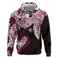Monstera Plumeria Flowers Pink Zip Hoodie Polynesian Pattern