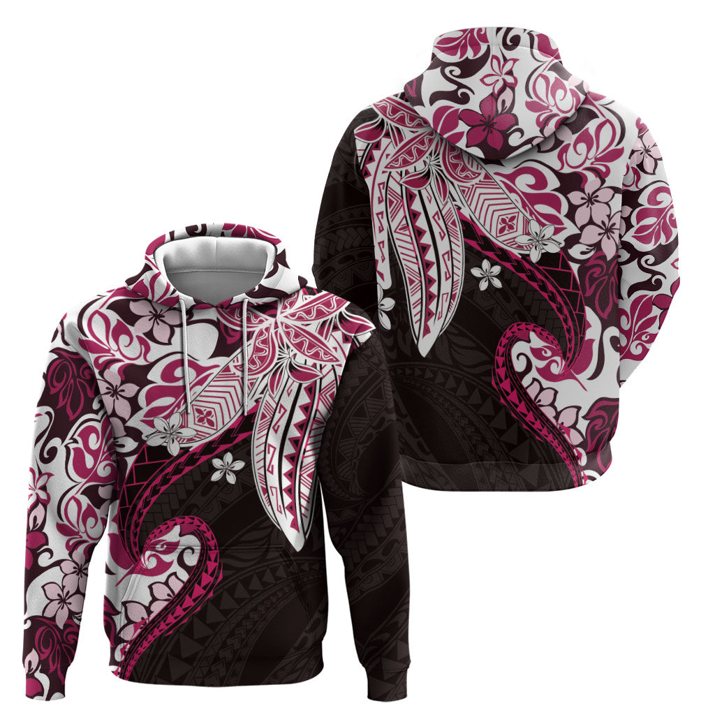 Monstera Plumeria Flowers Pink Zip Hoodie Polynesian Pattern