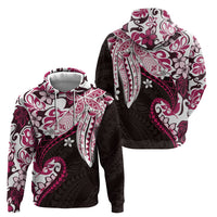 Monstera Plumeria Flowers Pink Zip Hoodie Polynesian Pattern