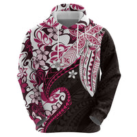 Monstera Plumeria Flowers Pink Zip Hoodie Polynesian Pattern