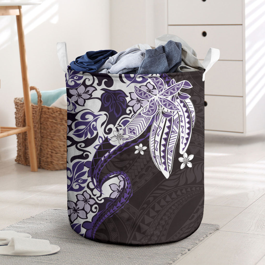 Monstera Plumeria Flowers Purple Laundry Basket Polynesian Pattern