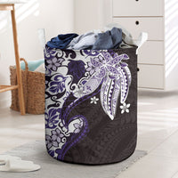 Monstera Plumeria Flowers Purple Laundry Basket Polynesian Pattern