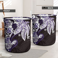 Monstera Plumeria Flowers Purple Laundry Basket Polynesian Pattern