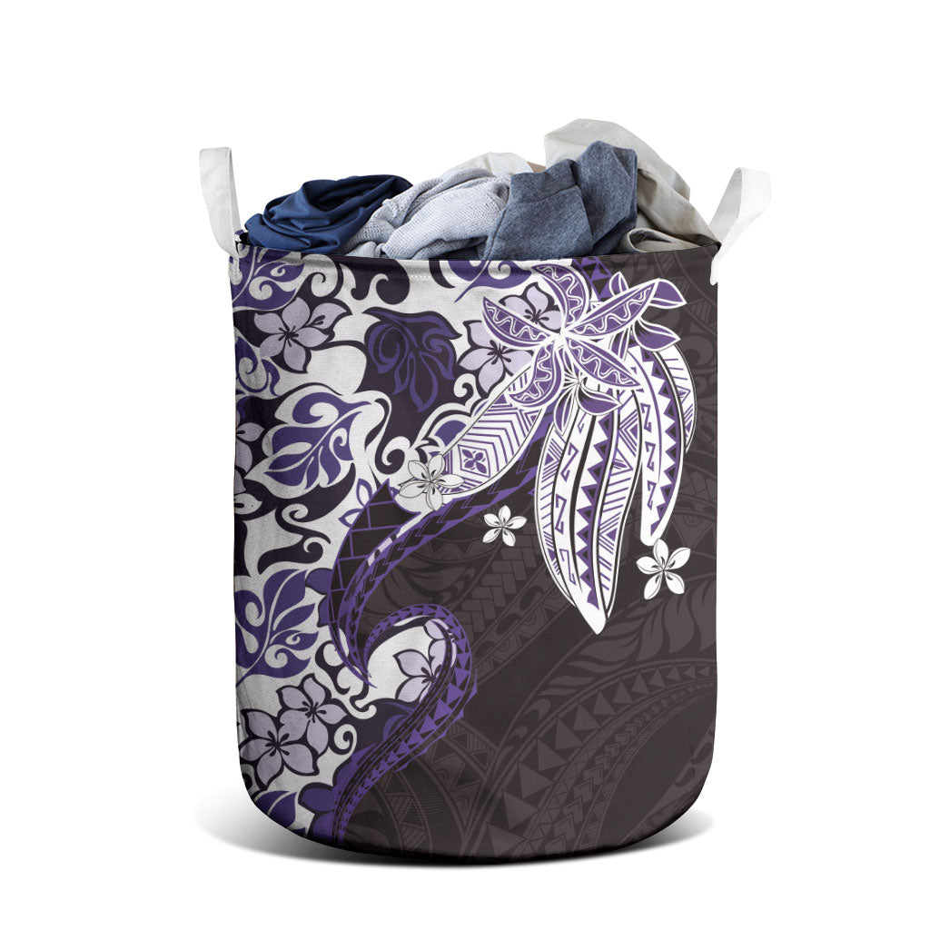 Monstera Plumeria Flowers Purple Laundry Basket Polynesian Pattern