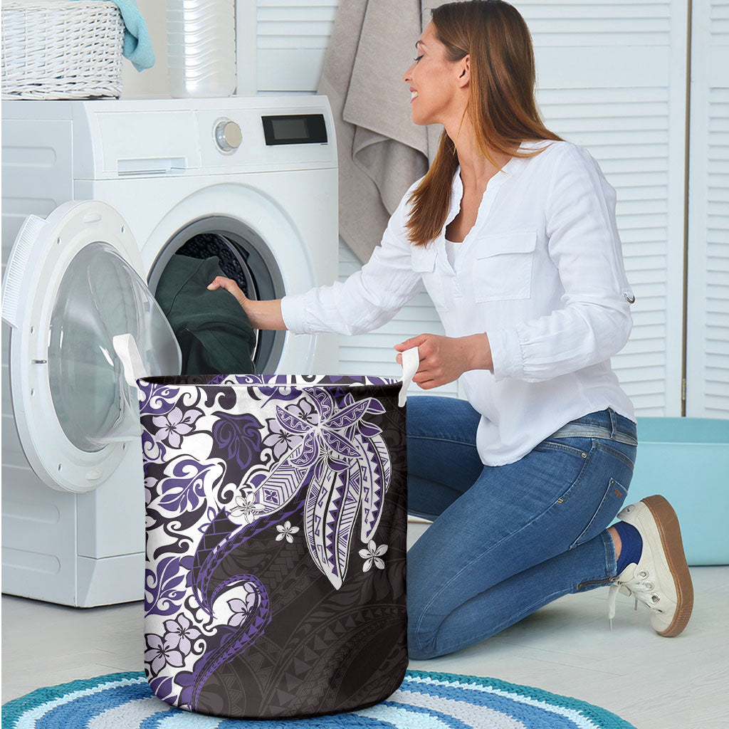 Monstera Plumeria Flowers Purple Laundry Basket Polynesian Pattern