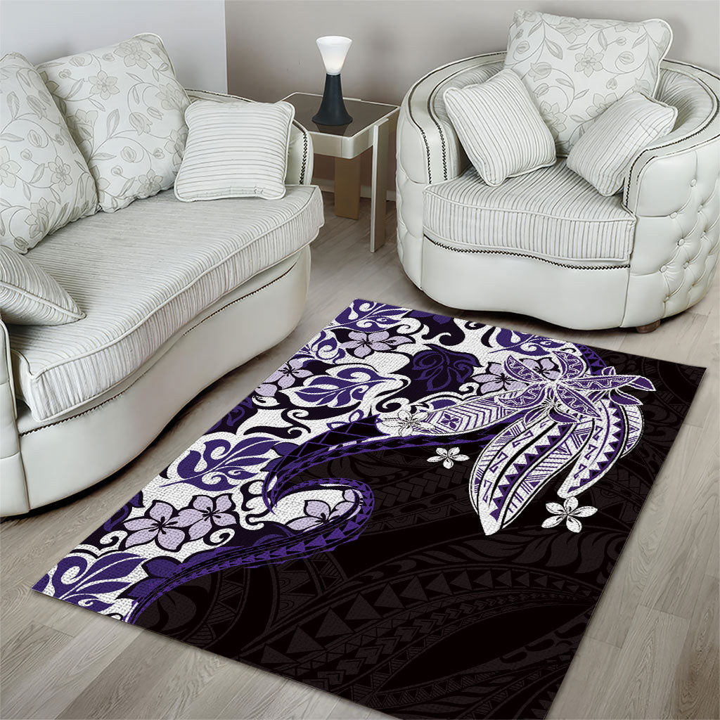 Monstera Plumeria Flowers Purple Area Rug Polynesian Pattern LT01 - Polynesian Pride