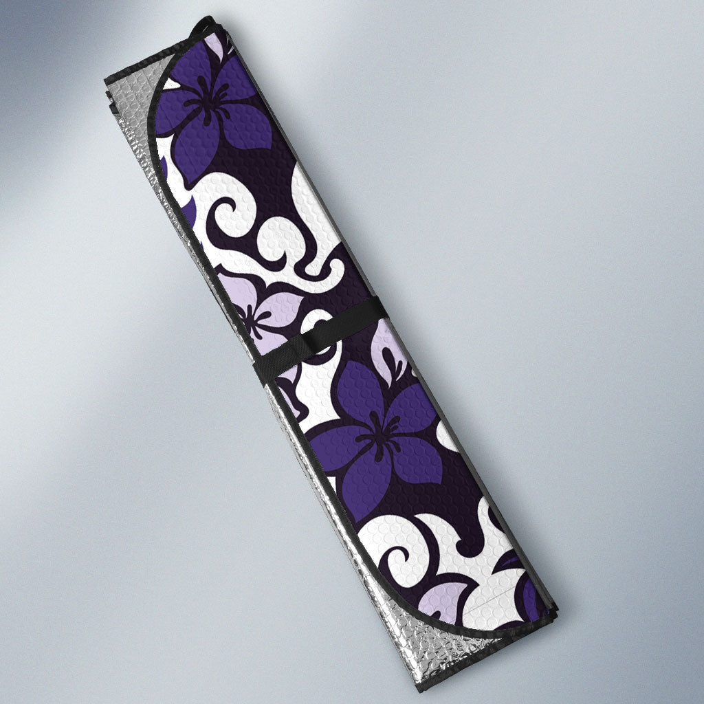 Monstera Plumeria Flowers Purple Auto Sun Shade Polynesian Pattern